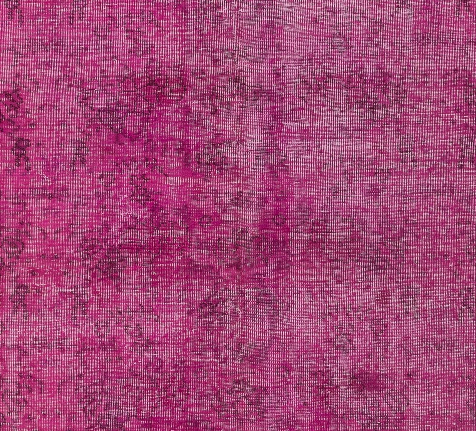 Modern Vintage Handmade Turkish Wool Rug Over-dyed in Pink Color