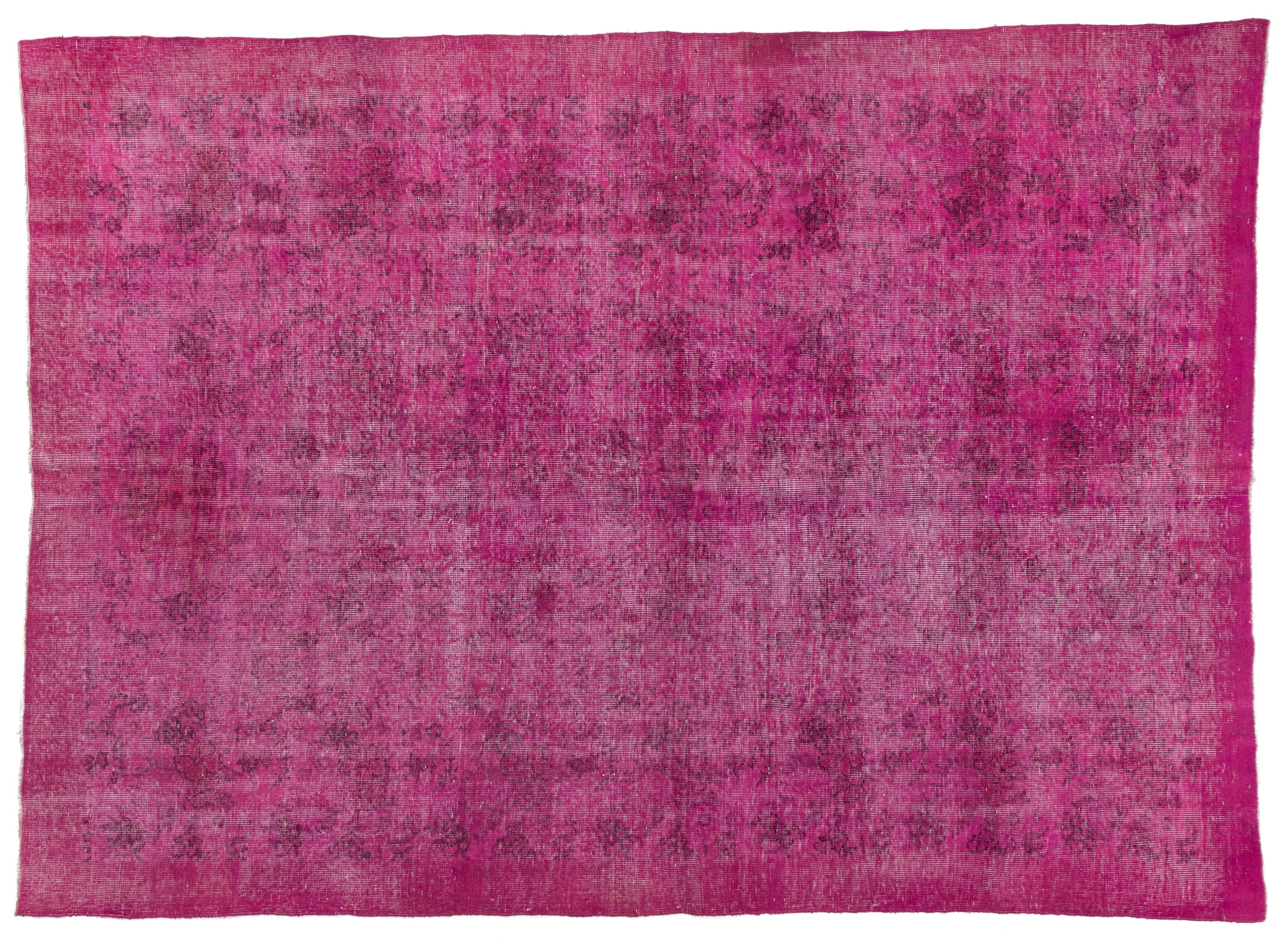 Hand-Woven Vintage Handmade Turkish Wool Rug Over-dyed in Pink Color