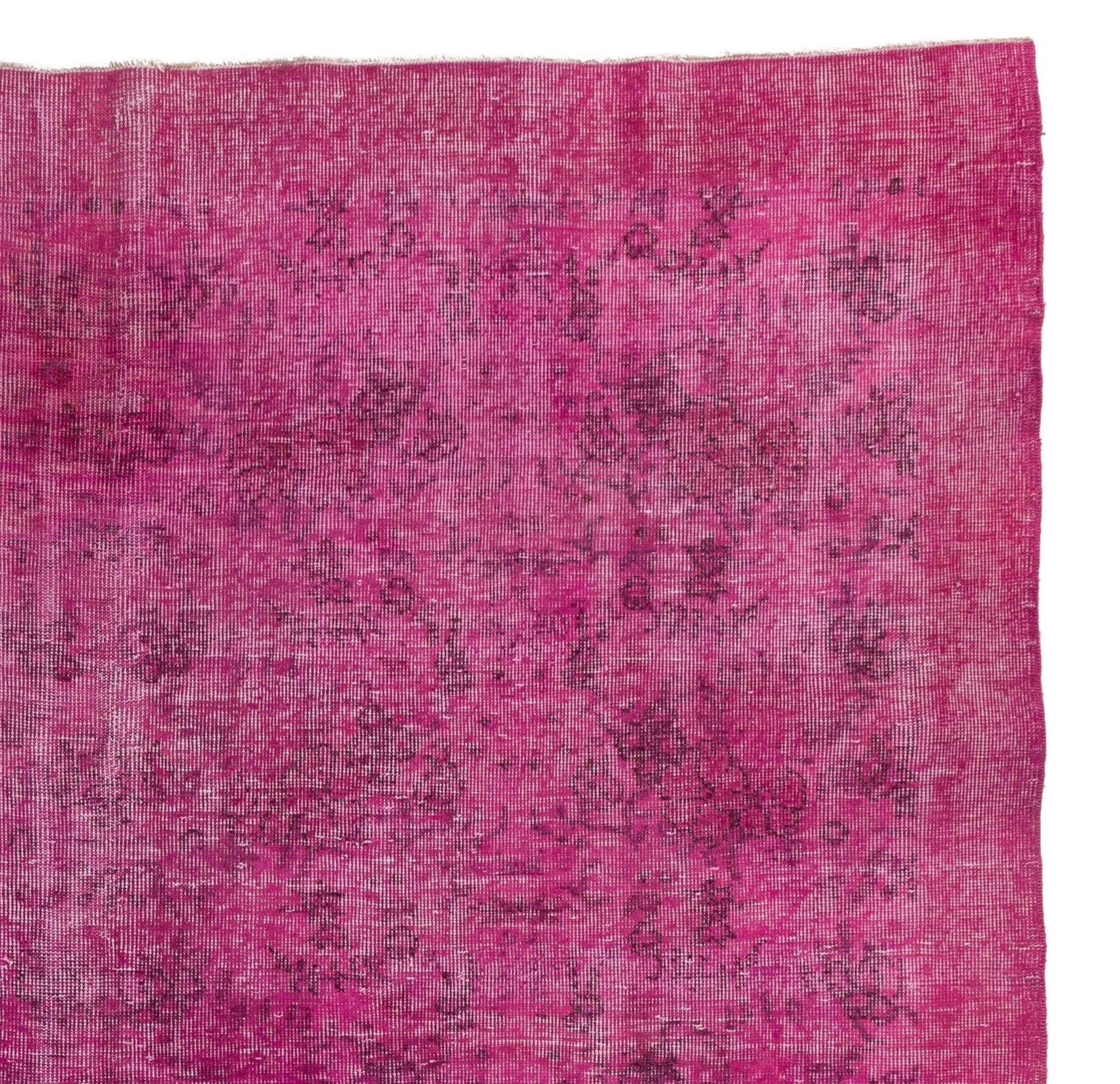 Vintage Handmade Turkish Wool Rug Over-dyed in Pink Color In Good Condition In Philadelphia, PA