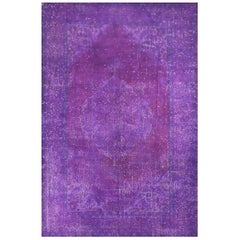 Vintage Handmade Wool Rug Overdyed in Purple Color