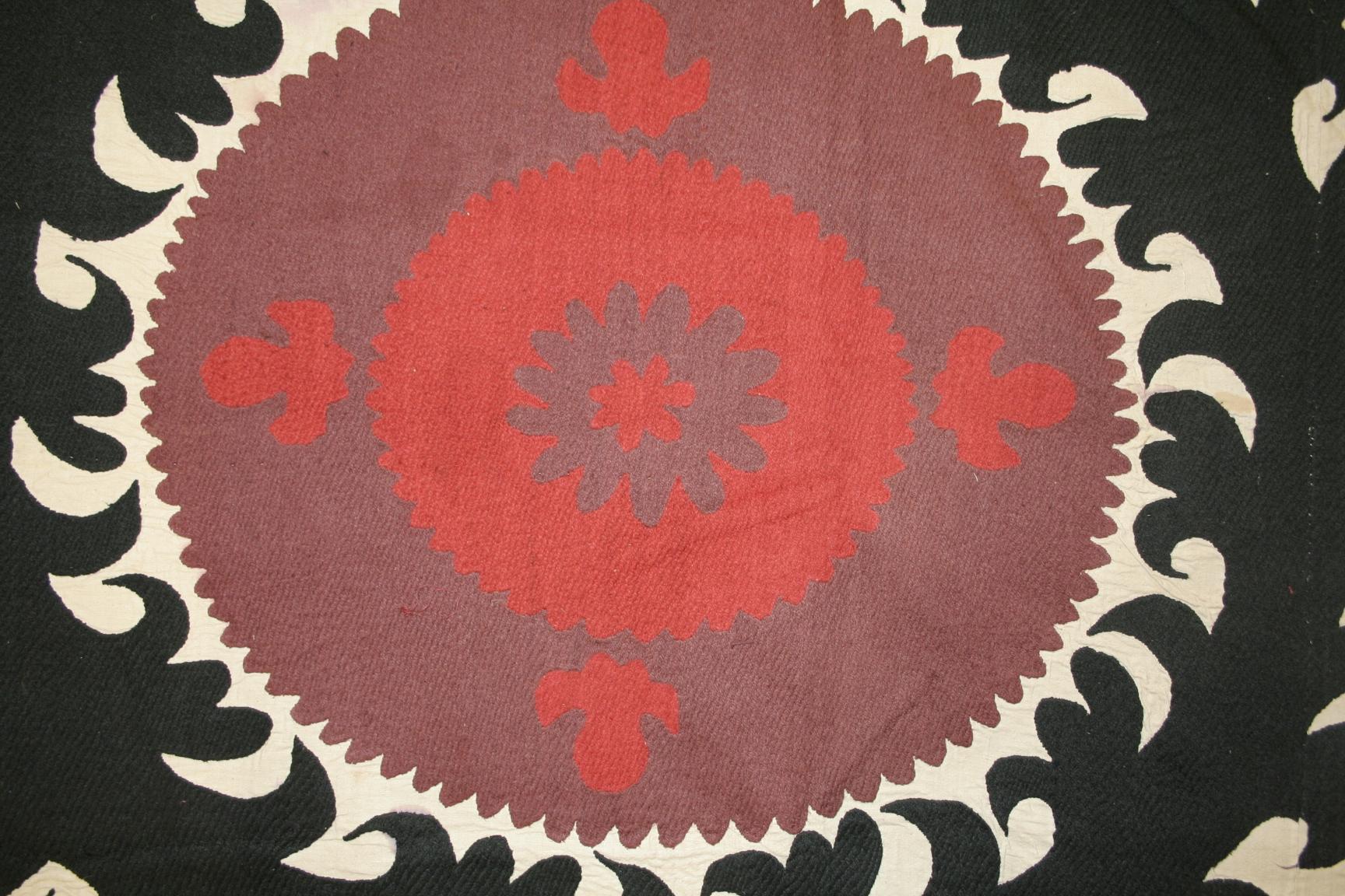 Uzbek Vintage Central Asian Oversized Silk Suzani Embroidered Rug For Sale