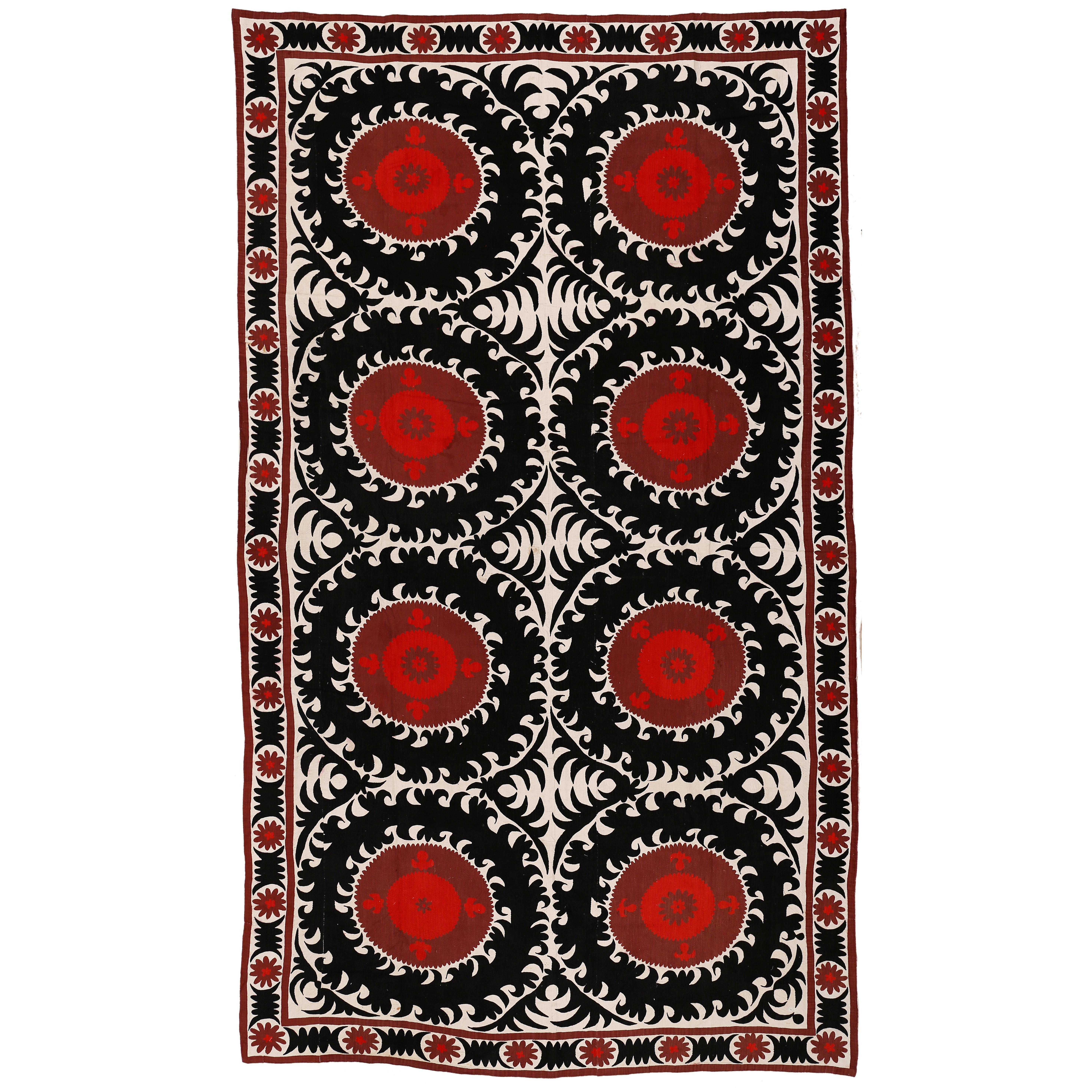 Vintage Central Asian Oversized Silk Suzani Embroidered Rug For Sale 1
