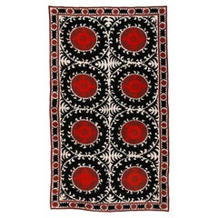 Vintage Central Asian Oversized Silk Suzani Embroidered Rug