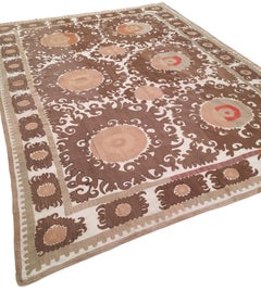 Vintage Central Asian Pastel Silk Suzani Embroidery