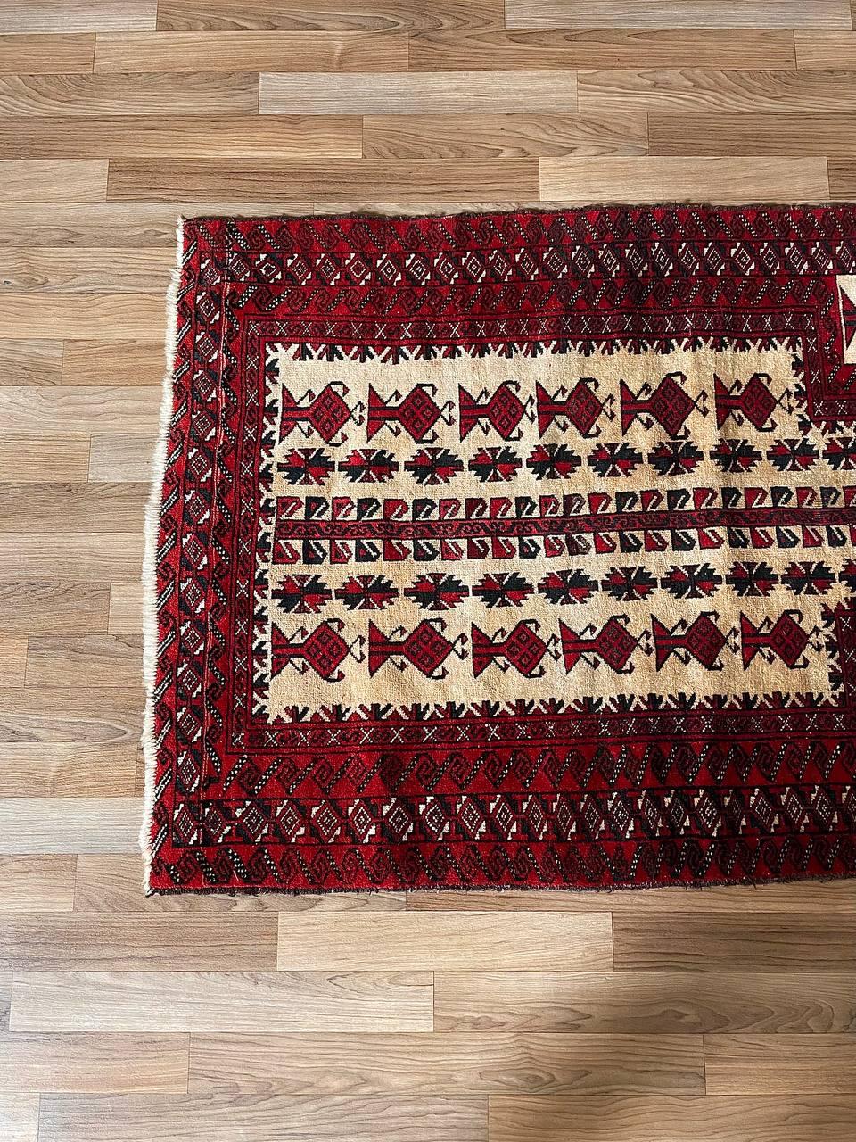 Turkmène Tapis tribal vintage d'Asie centrale en laine nouée à la main - Yomut Turkmen Design en vente