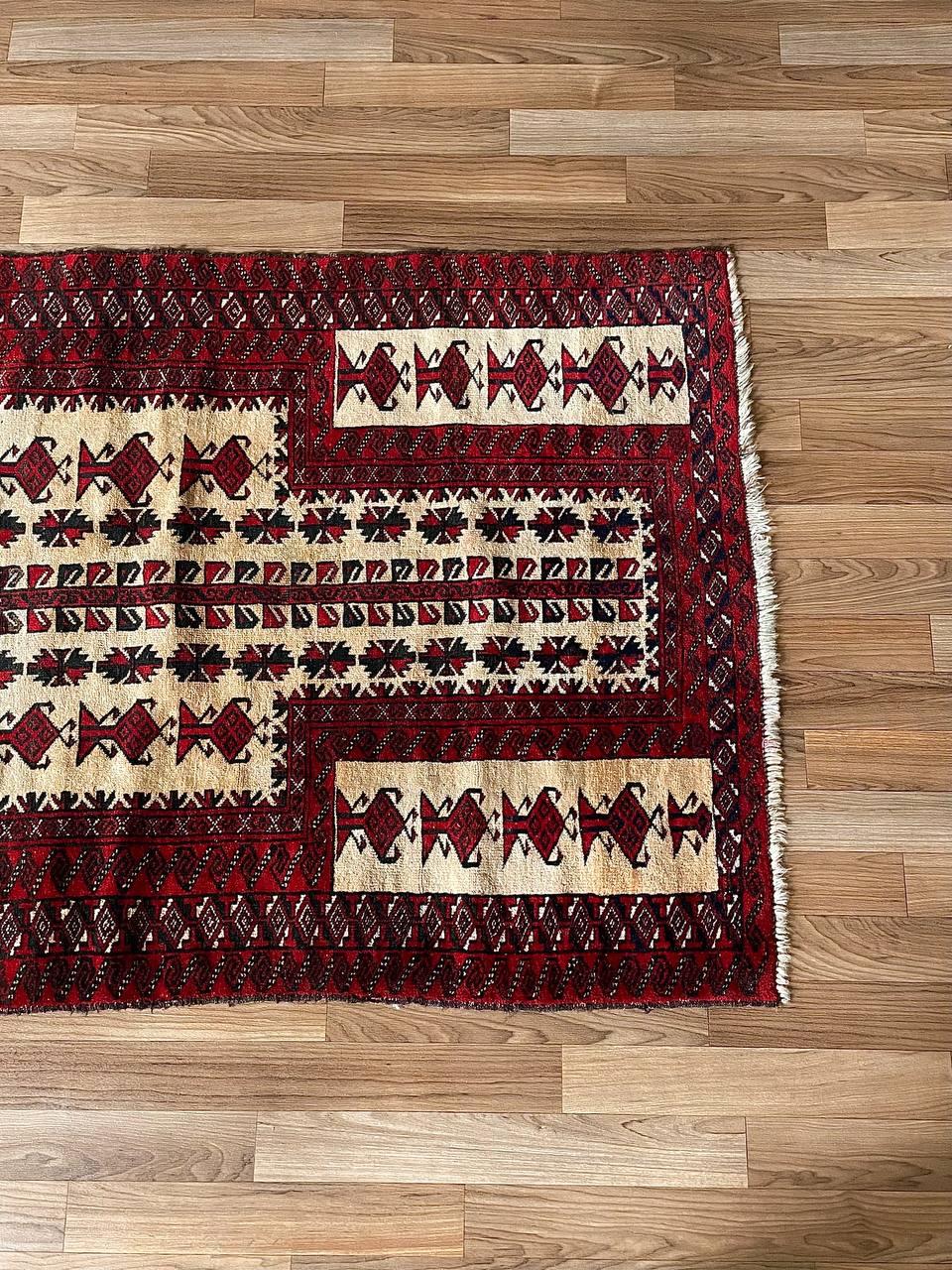 Tapis tribal vintage d'Asie centrale en laine nouée à la main - Yomut Turkmen Design Bon état - En vente à Los Angeles, CA