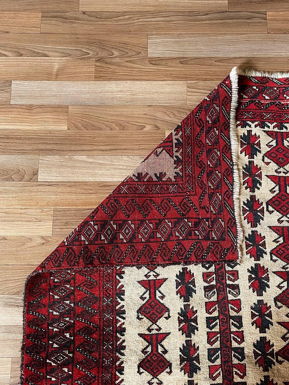 Laine Tapis tribal vintage d'Asie centrale en laine nouée à la main - Yomut Turkmen Design en vente
