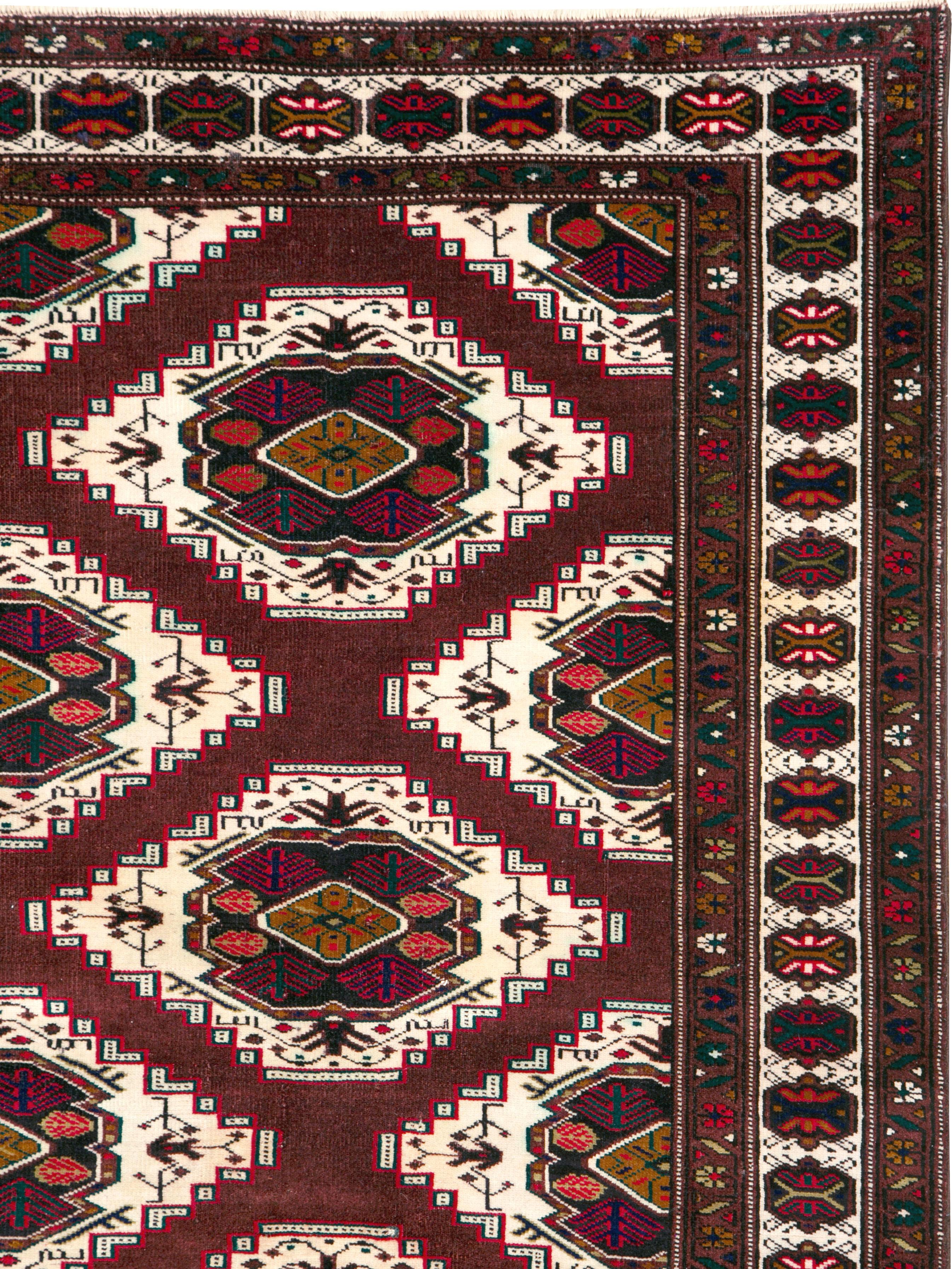 Tribal Vintage Central Asian Turkoman Carpet For Sale