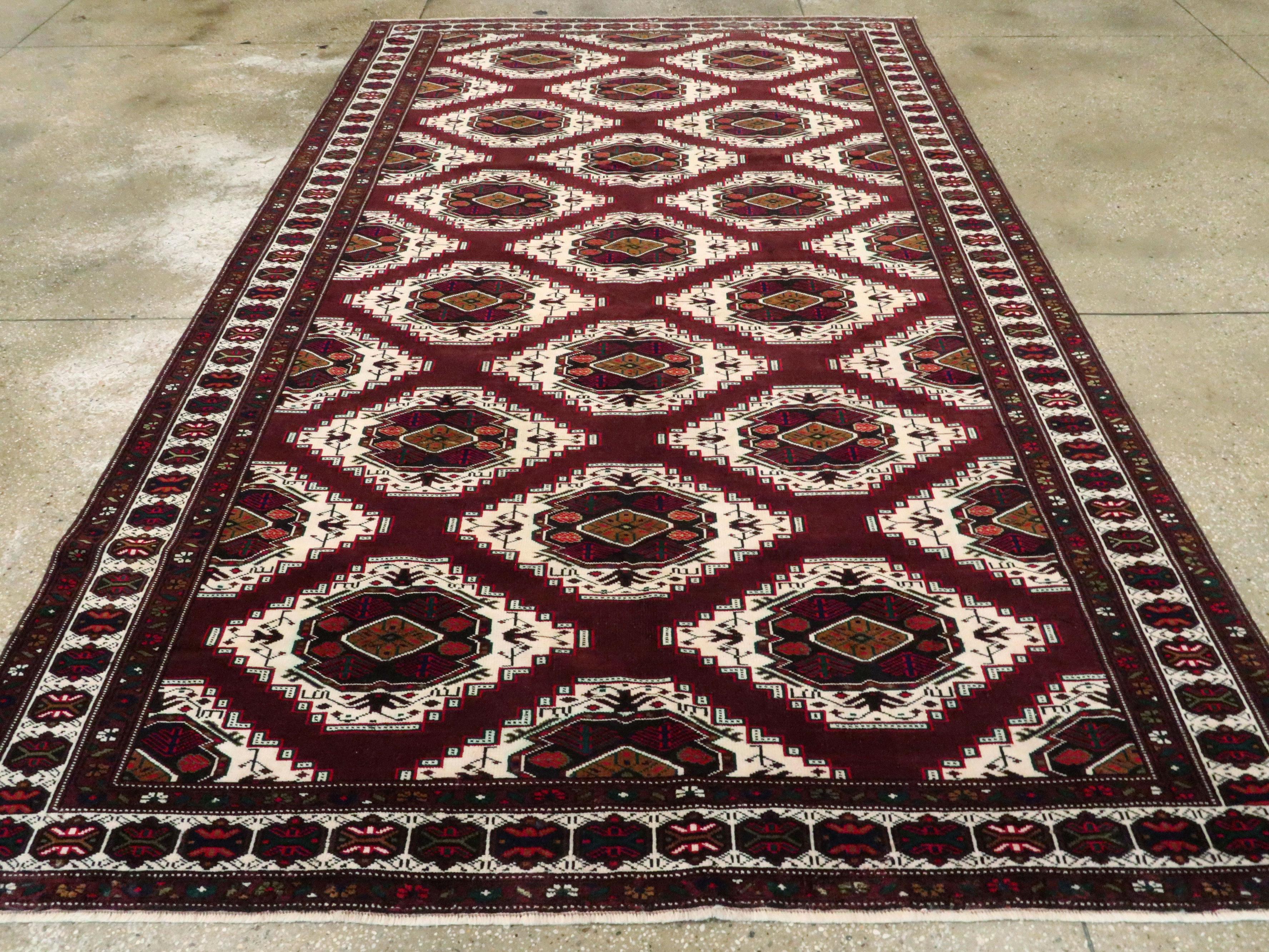 Hand-Knotted Vintage Central Asian Turkoman Carpet For Sale