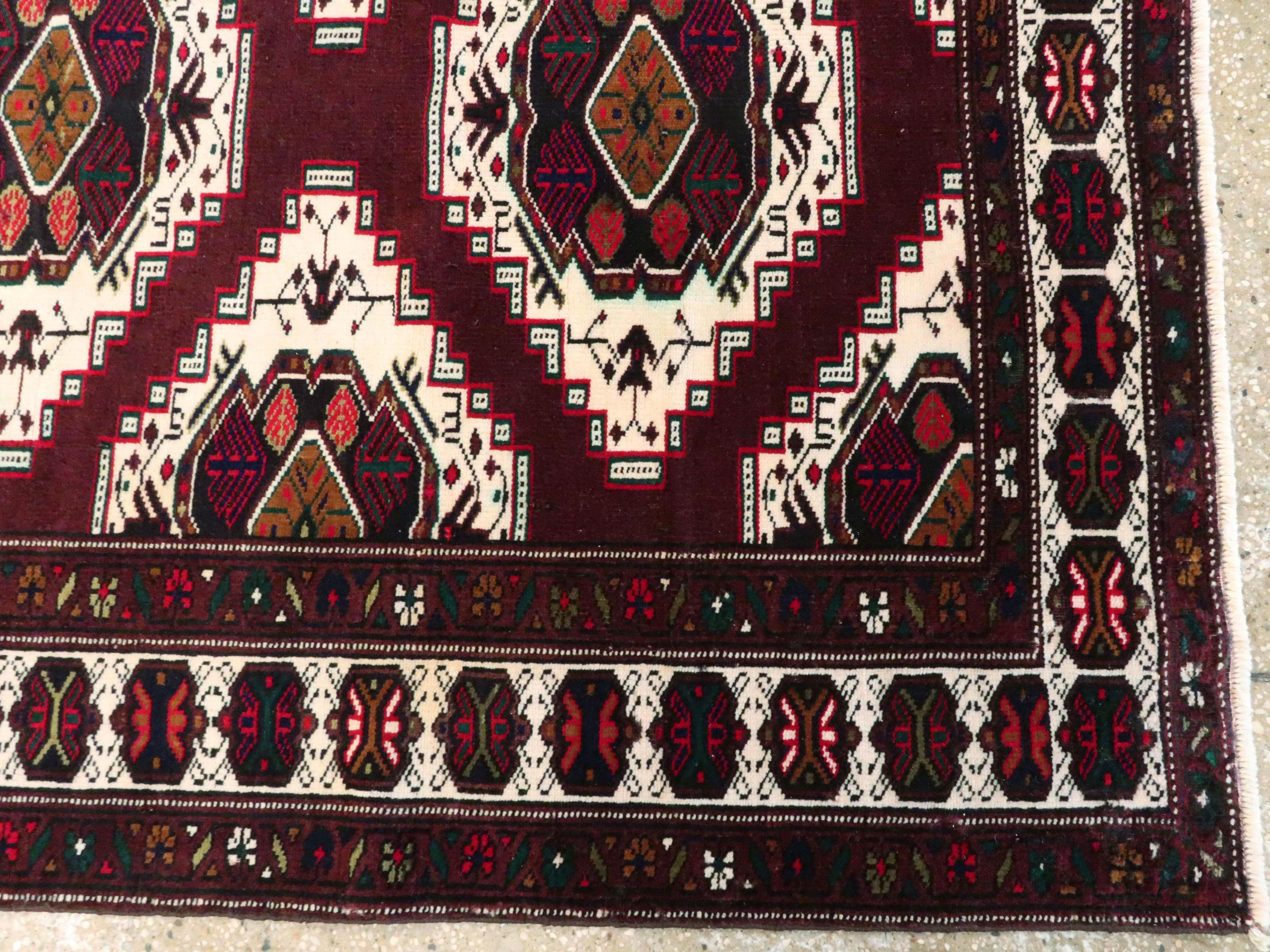Vintage Central Asian Turkoman Carpet For Sale 1