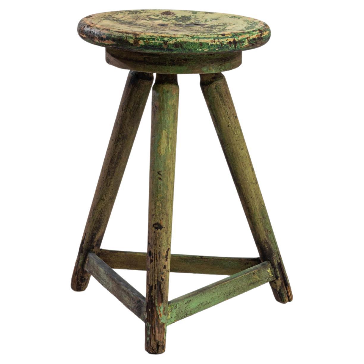 Vintage Central European Green Wooden Stool at 1stDibs