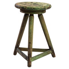 Vintage Central European Green Wooden Stool