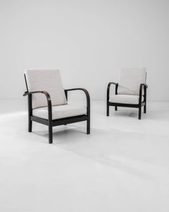 Vintage Central European Wooden Upholstered Armchairs, A Pair