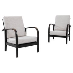 Vintage Central European Wooden Upholstered Armchairs, A Pair