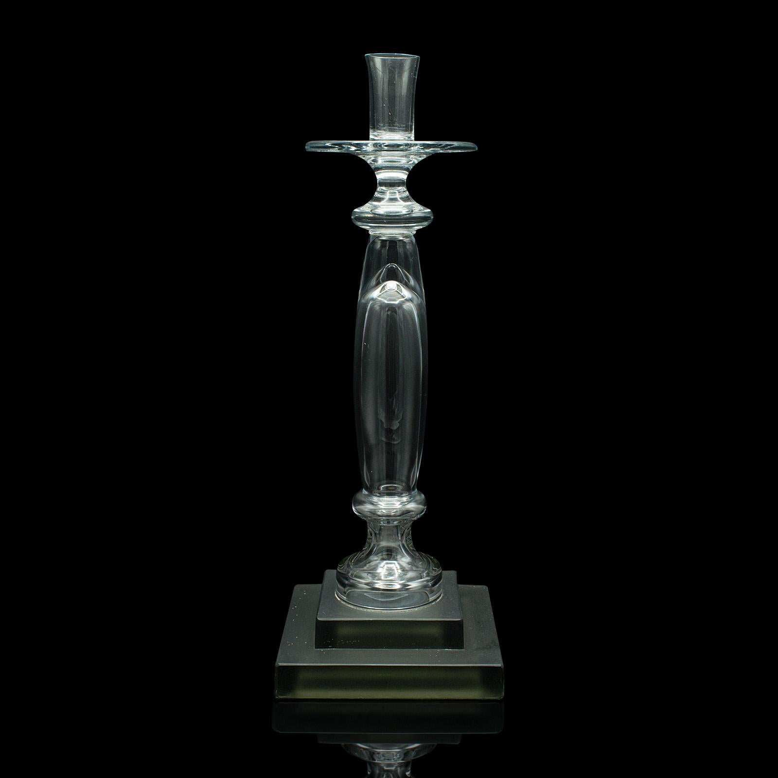 This is a vintage centrepiece candlestick. An Italian, glass candle nozzle, dating to the late 20th century, circa 1990.

Appealing blown form with subtle frosted base
Displays a desirable aged patina throughout
Blown glass with prominent collar and