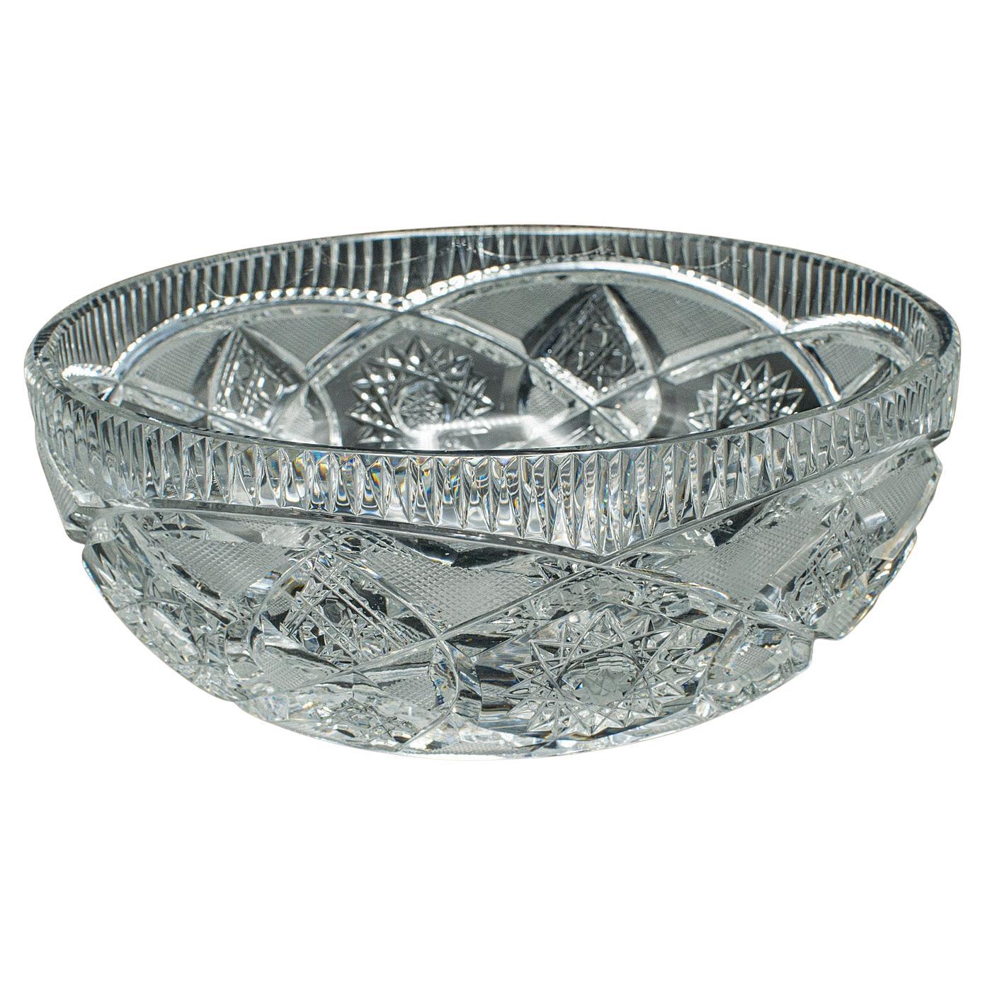 Vintage Centrepiece Fruit Bowl, English, Cut Crystal Glass, Decor, Serving Dish