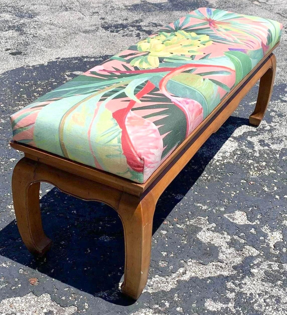 American Vintage Century Chair Company Ming Foot Wood Bench With Mokum La Palma Seat For Sale