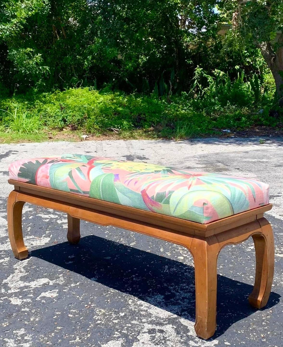 20th Century Vintage Century Chair Company Ming Foot Wood Bench With Mokum La Palma Seat For Sale