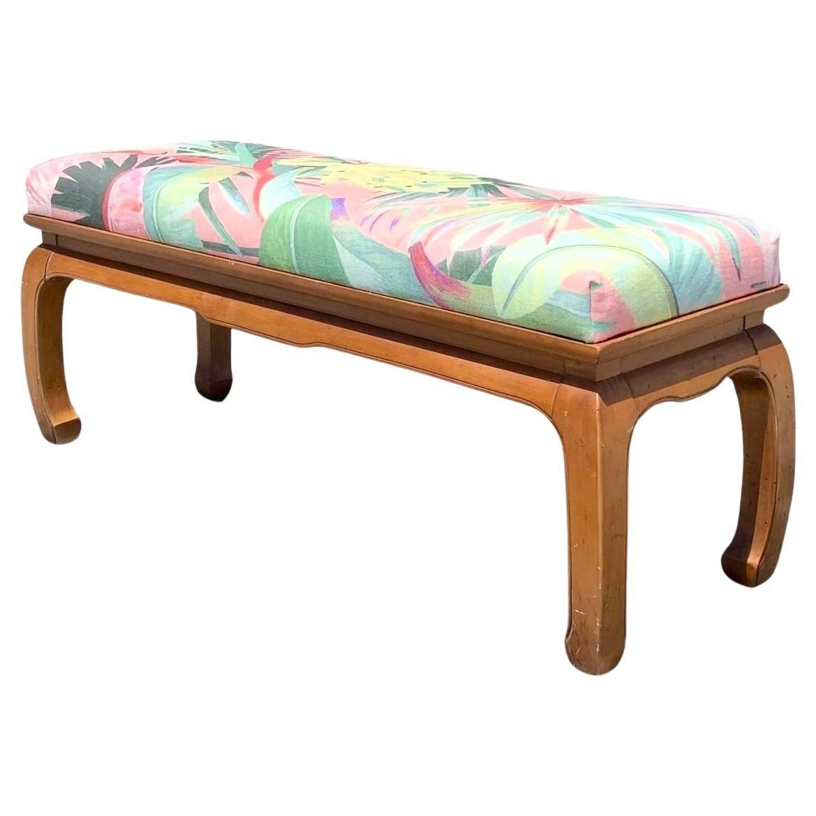 Vintage Century Chair Company Ming Foot Wood Bench With Mokum La Palma Seat For Sale