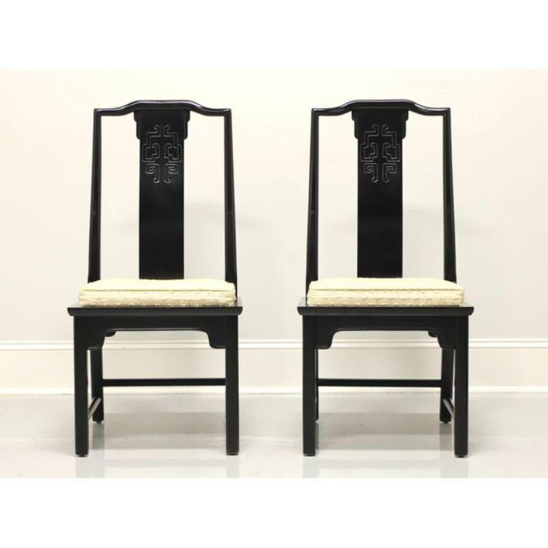 A pair of Asian style dining side chairs by high-quality furniture maker Century. From their 