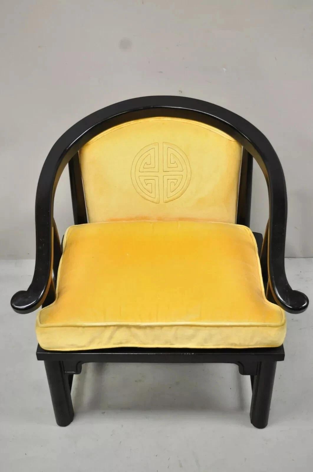 Vintage Century Chinoiserie James Mont Style Asian Horseshoe Ming Lounge Chair For Sale 5