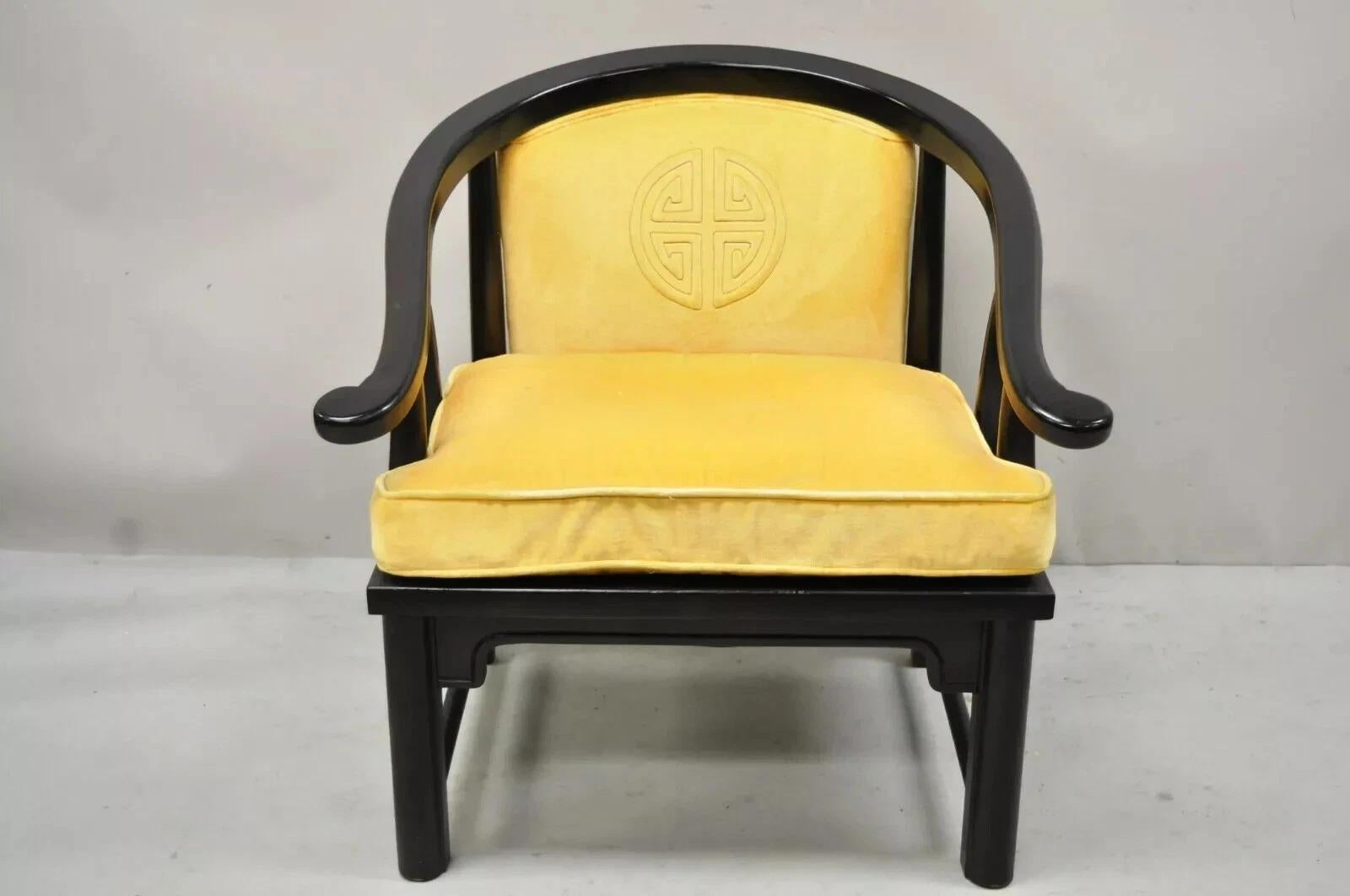 Unknown Vintage Century Chinoiserie James Mont Style Asian Horseshoe Ming Lounge Chair For Sale