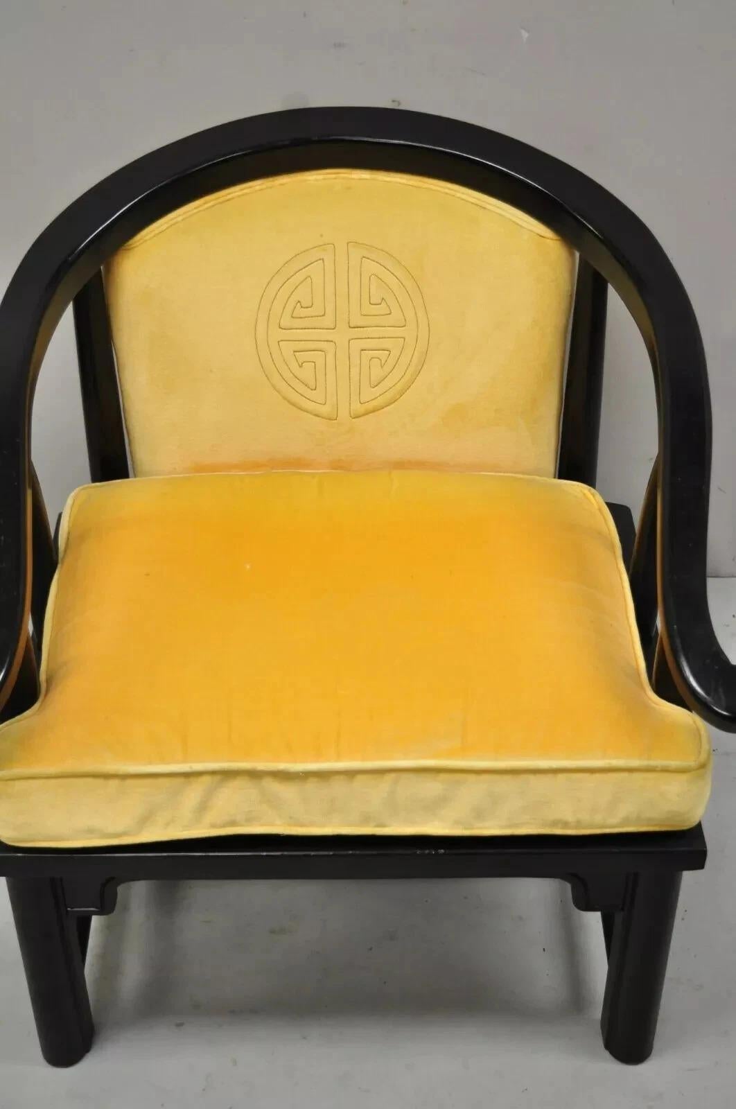 20th Century Vintage Century Chinoiserie James Mont Style Asian Horseshoe Ming Lounge Chair For Sale
