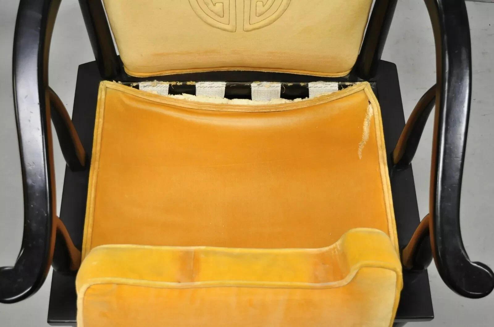Fabric Vintage Century Chinoiserie James Mont Style Asian Horseshoe Ming Lounge Chair For Sale