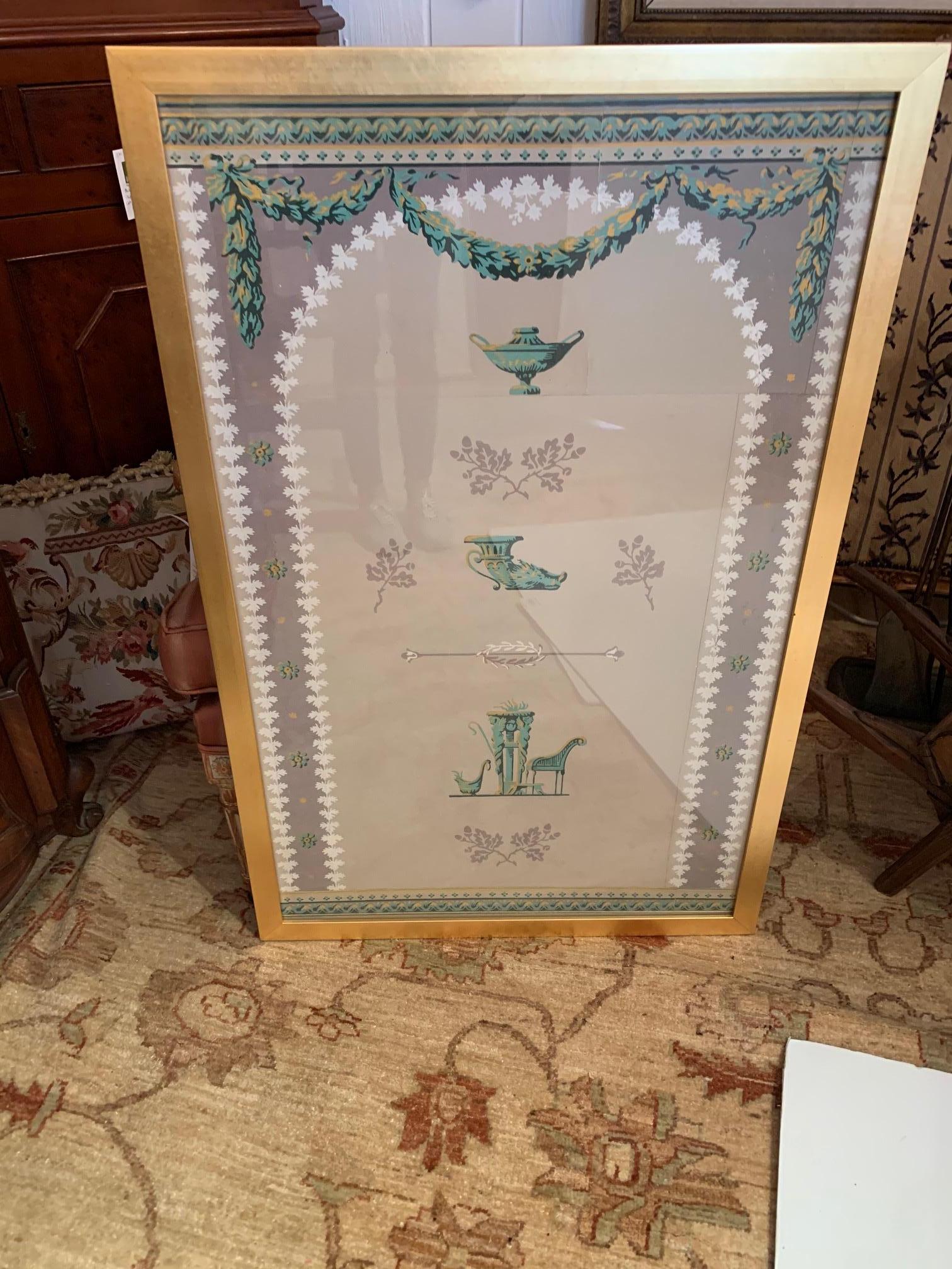 Vintage Century Empire Style Framed Wallpaper Panel In Excellent Condition In Hopewell, NJ