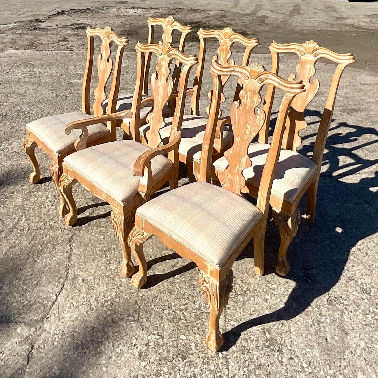 Vintage Century Furniture Cerused Chippendale Dining Chairs, Set of 6 In Good Condition In west palm beach, FL