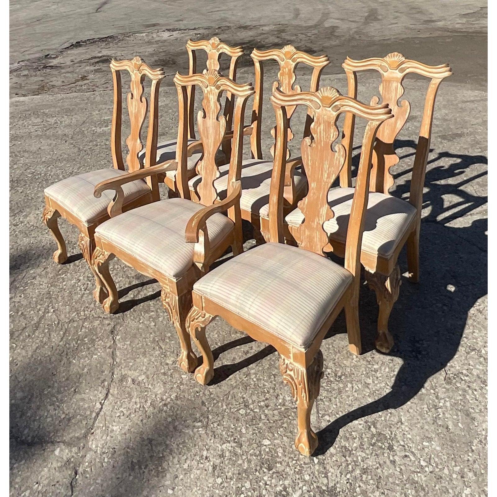 20th Century Vintage Century Furniture Cerused Chippendale Dining Chairs, Set of 6