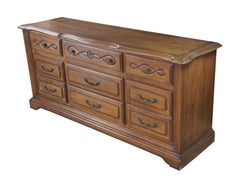 Vintage Century Furniture French Country Serpentine Oak Triple Dresser 68"