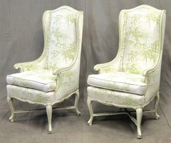 Vintage Century Furniture Sillas con respaldo y tapicería de algodón con motivos de bambú