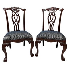 CENTURY Mahogany Chippendale Ball in Claw Dining Side Chairs - Pair
