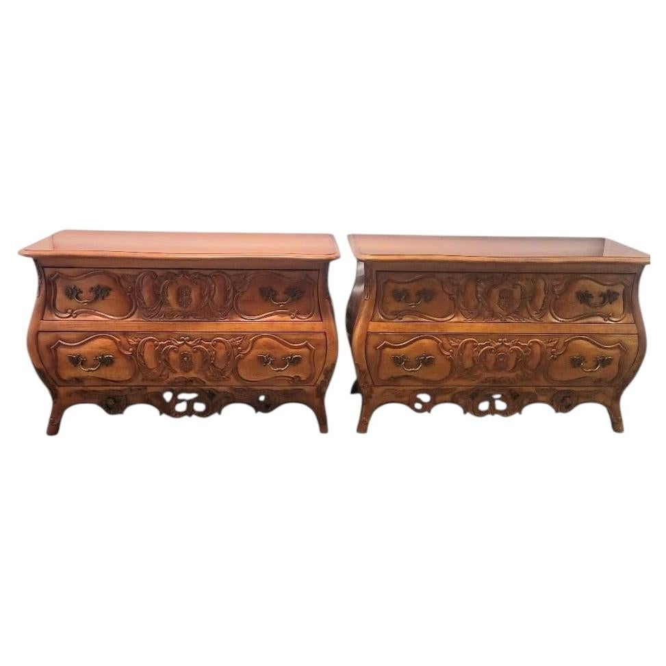 Vintage Century Oversized 2 Drawer French Provincial bombe commodes, a pair