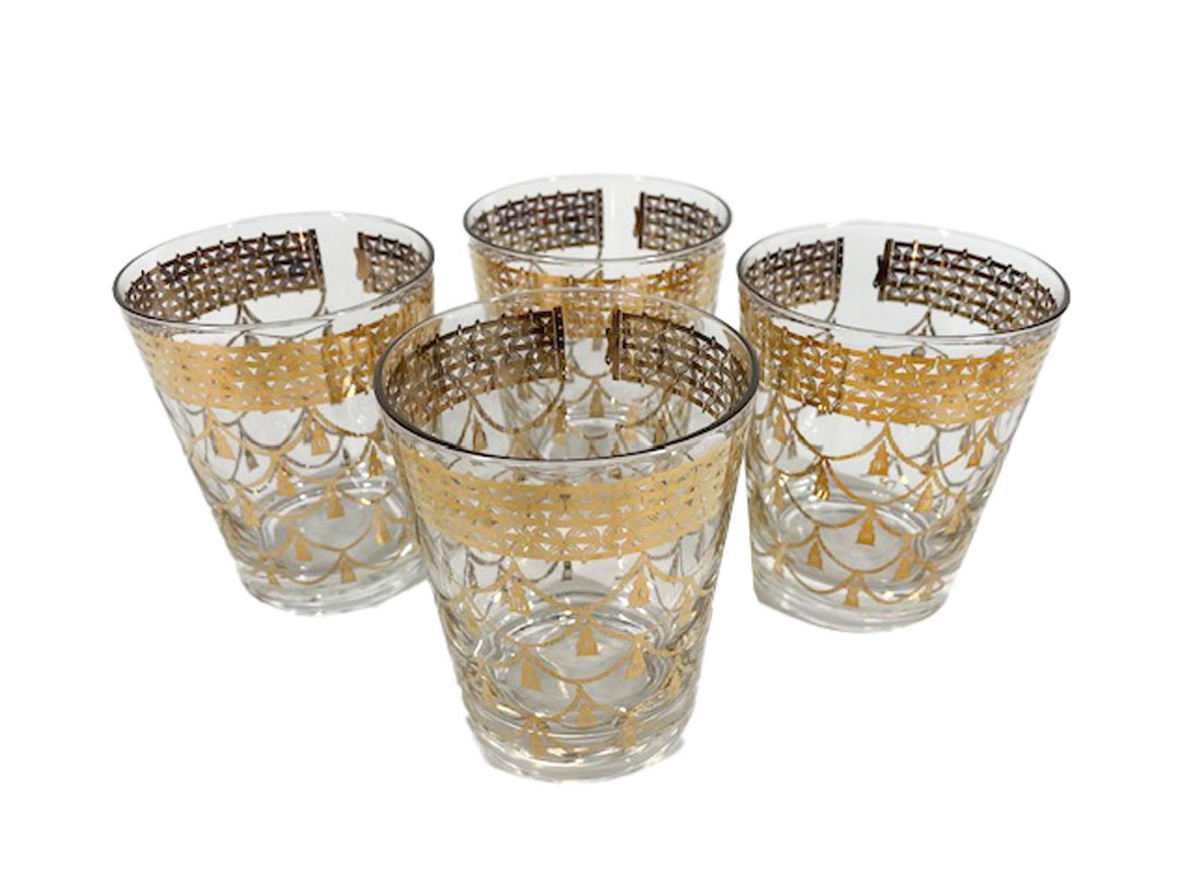 Mid-Century Modern Doubles verres Cera vintage à la mode ancienne avec pampilles et cordons en or 22 carats en vente