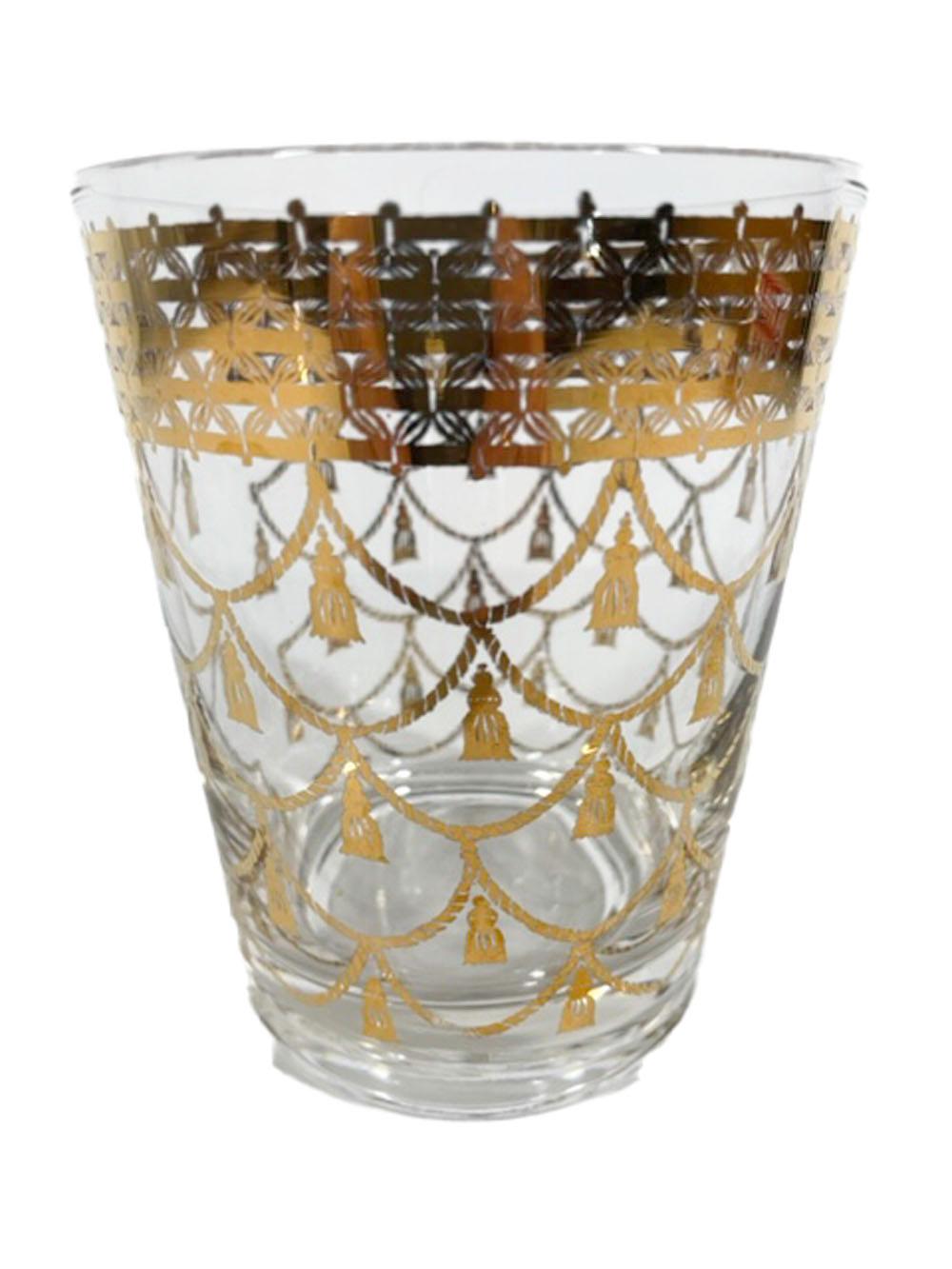 Mid-Century Modern Vintage Cera Double Old Fashioned Glasses with 22k Gold Tassels and Cords For Sale