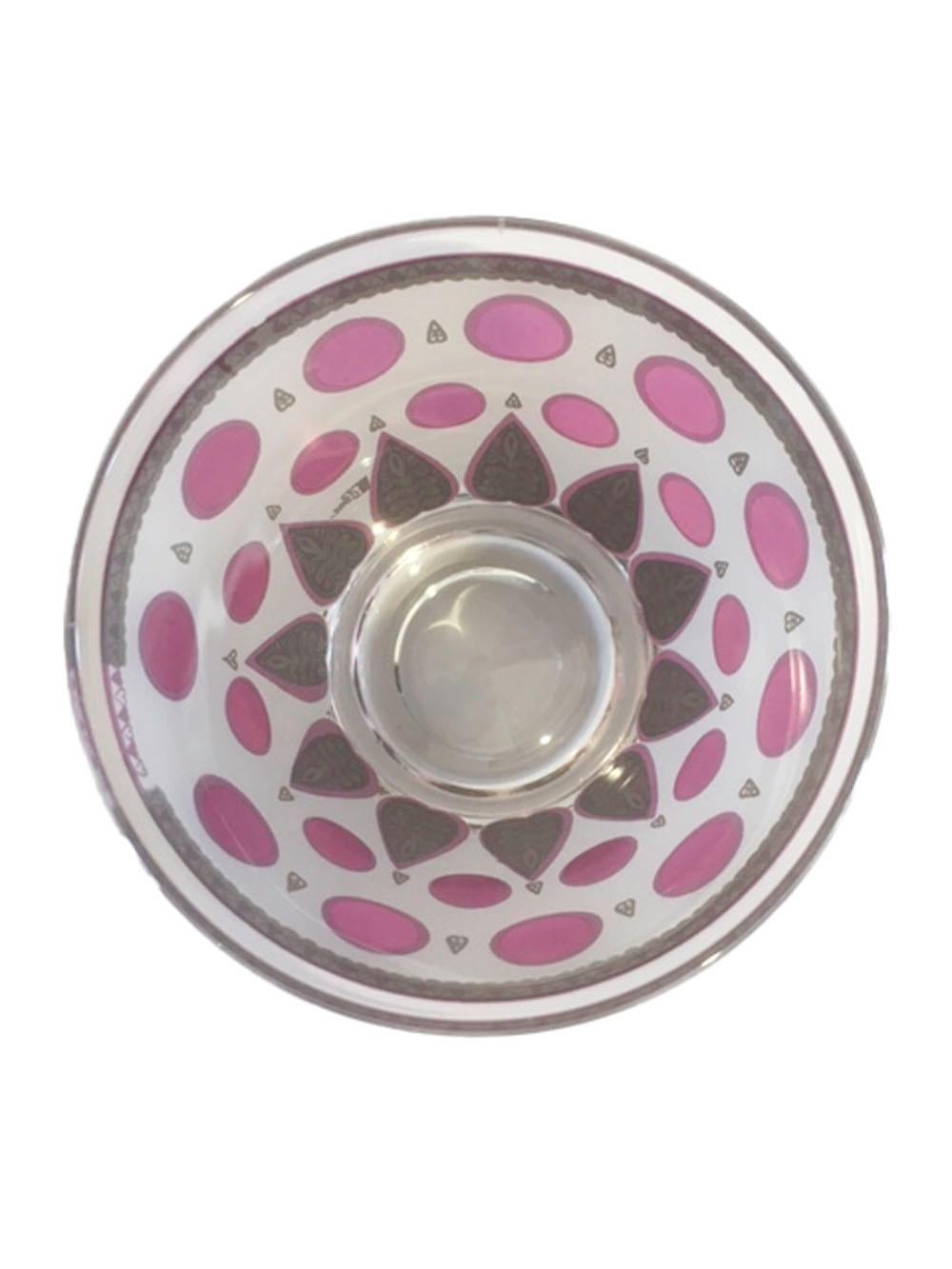 Vintage, Cera Glass, 6 Old Fashioned, Raspberry Dots and Gold Palmettes In Good Condition In Nantucket, MA
