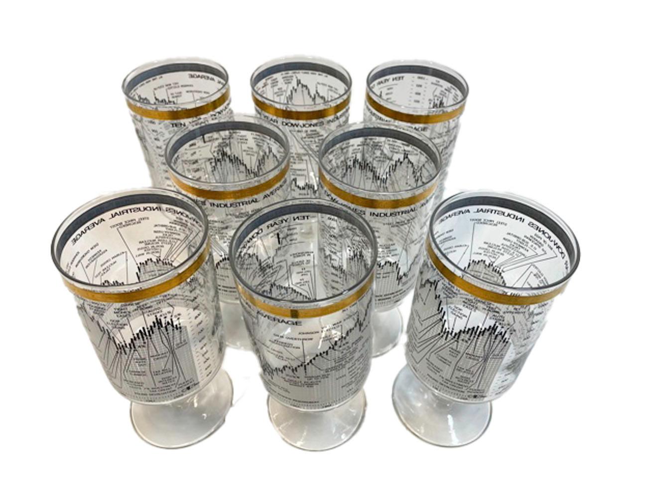 Vintage Cera Glass, 8 Dow-Jones Footed Cocktail Glasses for 1958-1968 In Good Condition In Nantucket, MA