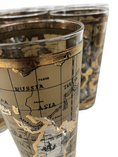 Bicchieri Highball in vetro CERA vintage con mappe del Vecchio Mondo - Set di 8
