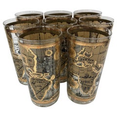 Vasos altos de cristal Cera Vintage con mapas del Viejo Mundo - Set de 8