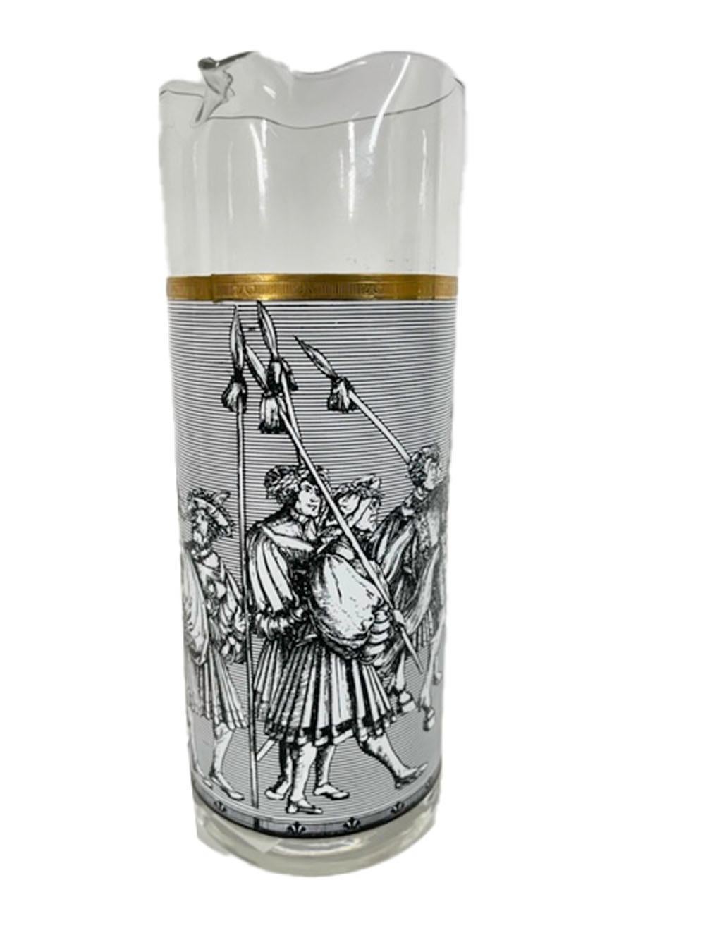 Vintage Cera Glassware Camelot Pattern Cocktail Set in Black and White For Sale 2