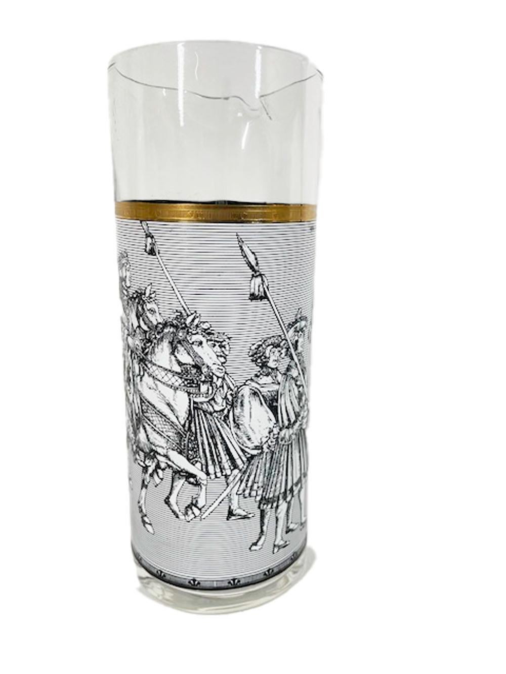 Vintage Cera Glassware Camelot Pattern Cocktail Set in Black and White For Sale 4