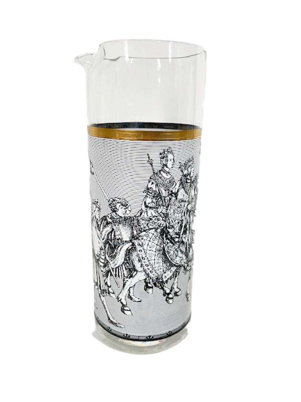 Vintage Cera Glassware Camelot Pattern Cocktail Set in Black and White For Sale 5