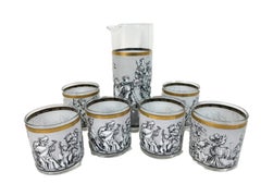 Vintage Cera Glassware Camelot Pattern Cocktail Set in Black and White