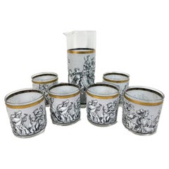 Retro Cera Glassware Camelot Pattern Cocktail Set in Black and White