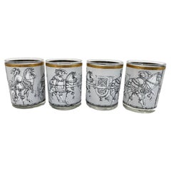 Vintage Cera Glassware Camelot Pattern Rocks Glasses in Black and White