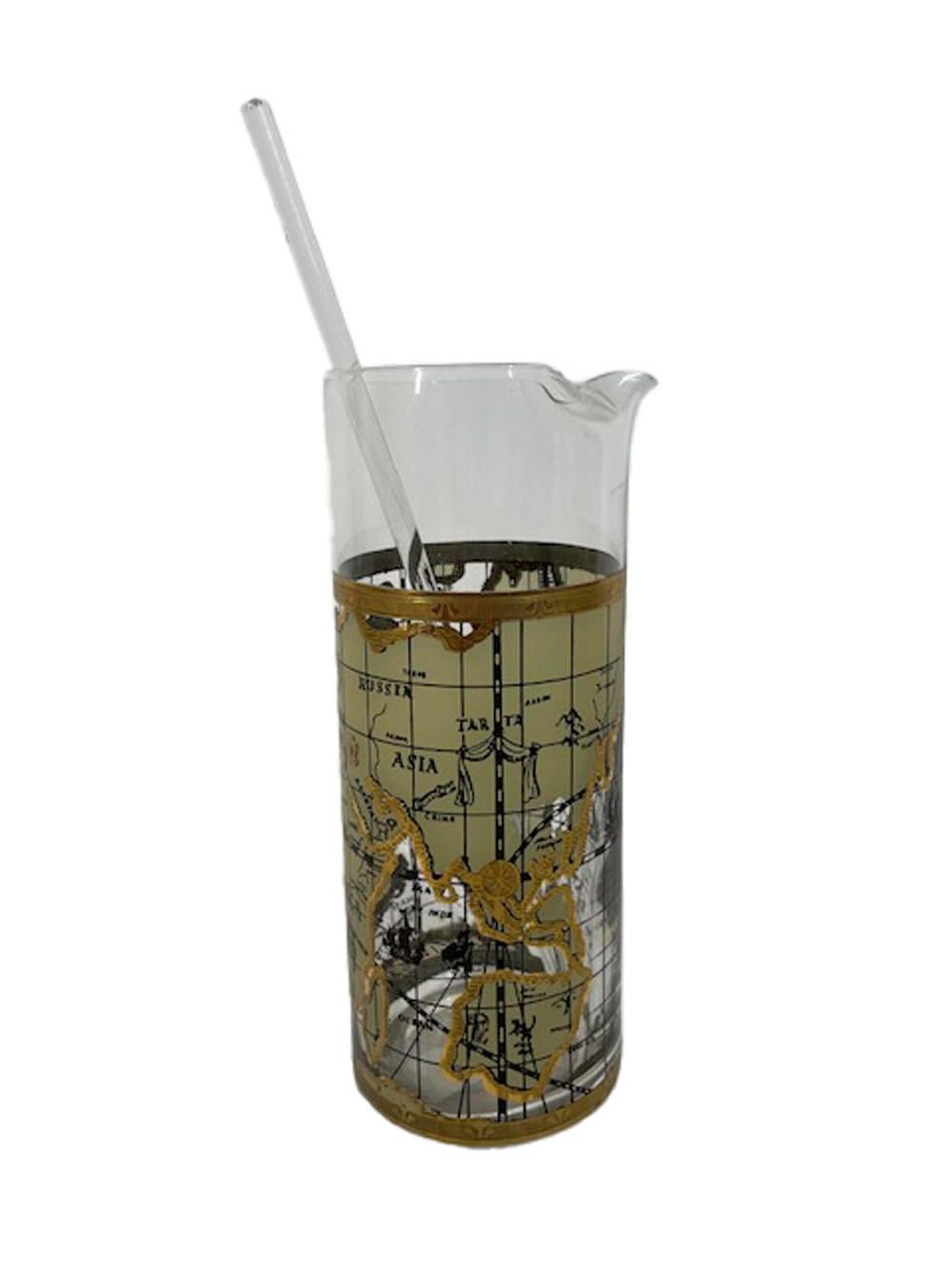 Américain Pichet à cocktail en verre céramique vintage au motif du Vieux Monde en vente