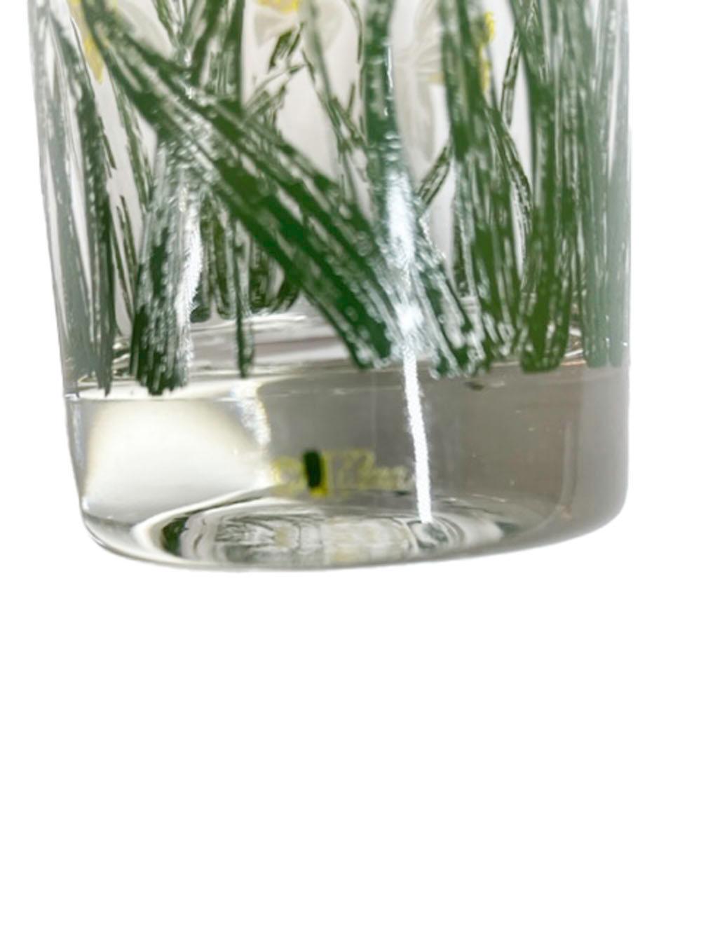 20th Century Vintage Cera Glassware Highball Glasses with Enameled Daffodil Decoration