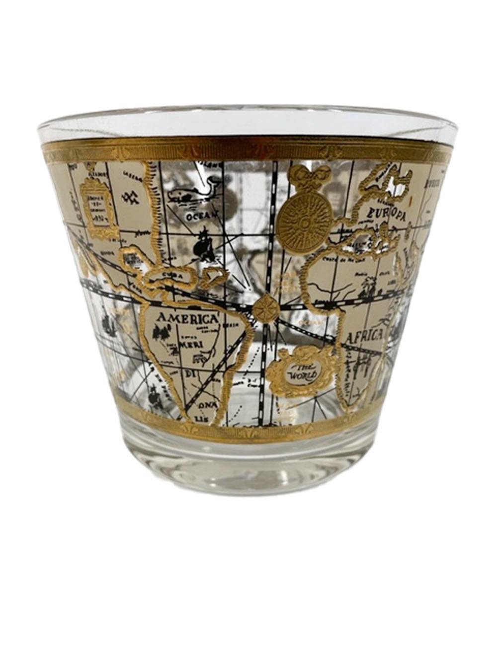 Mid-Century Modern Vintage Cera Glassware Ice Bowl in the Old World Map Pattern For Sale